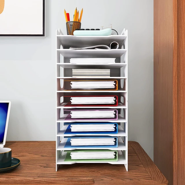 Alt view image 2 of 7 - 10-Tier Office File Organizer For Desk,Paper Sorter,White | Desktop Storage For Office Supplies,Document Storage Rack,Letter Tray For Home,Office,Classroom Document Holder