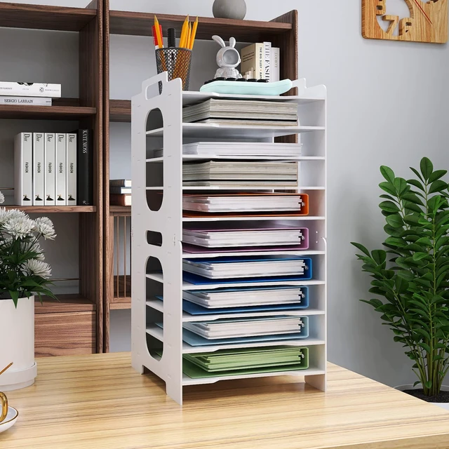 Alt view image 3 of 7 - 10-Tier Office File Organizer For Desk,Paper Sorter,White | Desktop Storage For Office Supplies,Document Storage Rack,Letter Tray For Home,Office,Classroom Document Holder