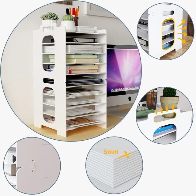 Alt view image 5 of 7 - 10-Tier Office File Organizer For Desk,Paper Sorter,White | Desktop Storage For Office Supplies,Document Storage Rack,Letter Tray For Home,Office,Classroom Document Holder