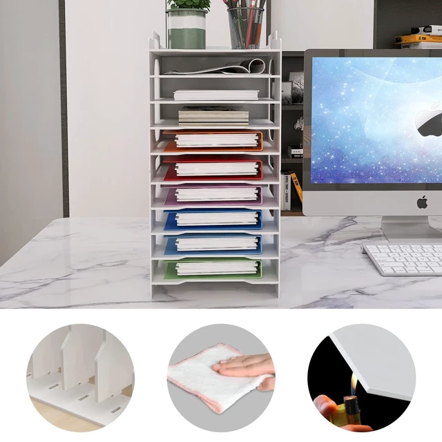 Alt view image 6 of 7 - 10-Tier Office File Organizer For Desk,Paper Sorter,White | Desktop Storage For Office Supplies,Document Storage Rack,Letter Tray For Home,Office,Classroom Document Holder