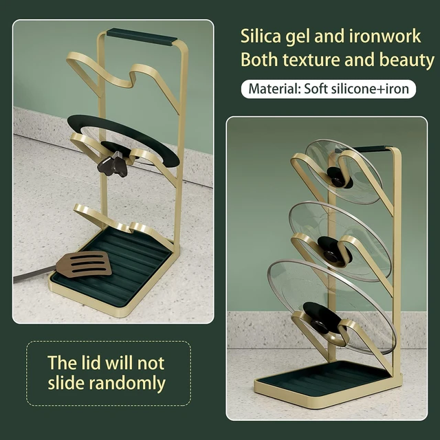Alt view image 5 of 6 - szxzy01 Lid Stand Lid Organizer Pot Lid Rack Holder for Utensils in Kitchen Cabinet Spatula Rack,Cutting Boards,Spoon Storage Gold