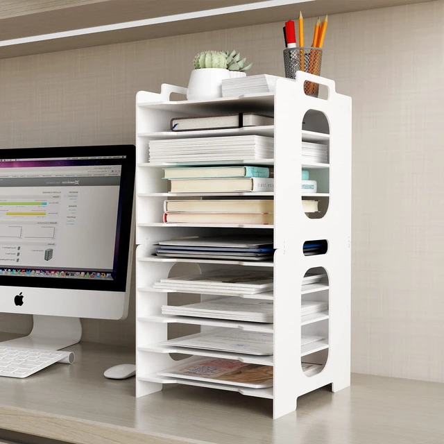 Alt view image 7 of 7 - 10-Tier Office File Organizer For Desk,Paper Sorter,White | Desktop Storage For Office Supplies,Document Storage Rack,Letter Tray For Home,Office,Classroom Document Holder