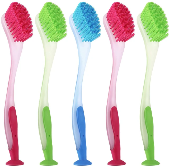Main image of 5 Pieces Long Dish Brush with Handle Assorted Color Dishwashing Brush with Suction Cup Multipurpose Scrub Cleaning Tool for Kitchen, Toilet, Etc.