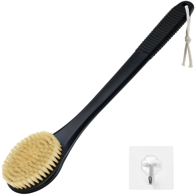 Main image of Back Scrubber for Shower, Shower Body Brush for Cleaning with Long Handle for Showering, 17 Inch Back Washer Exfoliator for Shower Men Women with NonSlip Handle, Adhesive Hook (BlackBoar Bristles)