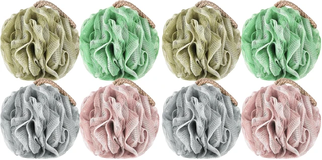 Main image of Pack of 8, Deep Cleansing Body Scrubber for Shower, Exfoliating Bath Sponge with Handle for Women and Men (001, 50g)