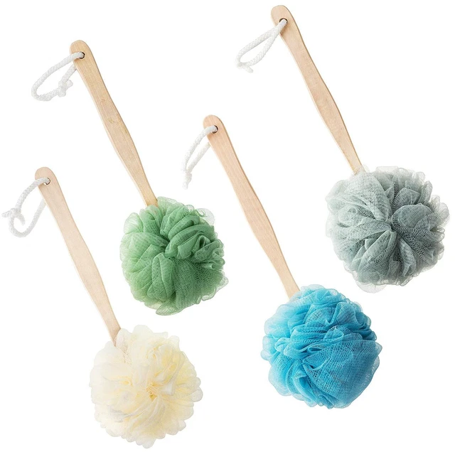 Main image of 4 Pack Large Bath Puff Loofah Sponge | Long Handle Shower Loofah, Bath Body Back Brush, Spa Brush for Women and Men (4 Color)