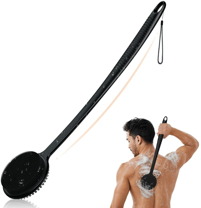Main image of Silicone Back Scrubber for Shower, 17in Lengthen Long Handle Body Brush, Double Sided Shower Brush for Shower Exfoliating and Massage Can Produce Rich Foam, Long Handle Back Scrubber for Men