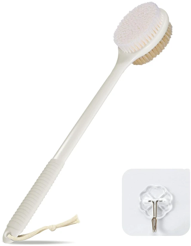 Main image of Back Scrubber for Shower, 17 Inch Long Handle Back Brush, DualSided Bath Brush, AntiSlip Handle Shower Brush for Wet or Dry Brushing (Cream White)