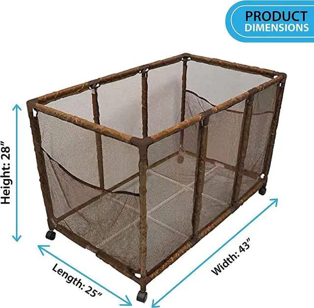 Alt view image 2 of 5 - Large Mesh Rolling Pool Storage Organizer Bin, 25" L x 43" W x 28" H, Kids Height, Lockable Wheels for Pool Noodles, Toys, Balls, Floats & Equipment, Brown