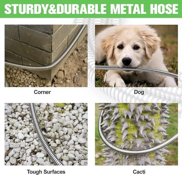 Alt view image 2 of 7 - 100FT Flexible Stainless Steel Garden Hose Heavy Duty Anti-Kink Rust Proof Water Hose with Leak-Proof 3/4 Inch Brass Fittings and Multi-Function Sprayer Nozzles for Outdoor Yard Cleaning Watering