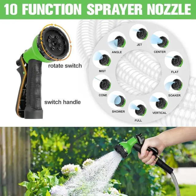 Alt view image 4 of 7 - 100FT Flexible Stainless Steel Garden Hose Heavy Duty Anti-Kink Rust Proof Water Hose with Leak-Proof 3/4 Inch Brass Fittings and Multi-Function Sprayer Nozzles for Outdoor Yard Cleaning Watering