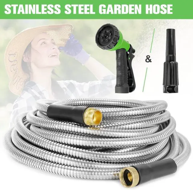 Alt view image 7 of 7 - 100FT Flexible Stainless Steel Garden Hose Heavy Duty Anti-Kink Rust Proof Water Hose with Leak-Proof 3/4 Inch Brass Fittings and Multi-Function Sprayer Nozzles for Outdoor Yard Cleaning Watering