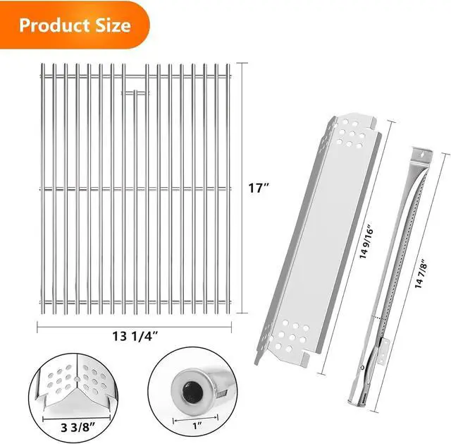 Alt view image 2 of 7 - 17" Stainless Steel Grill Grate, Burner, Heat Plate & Igniter Replacement Kit for 4-5 Burner Gas Grills