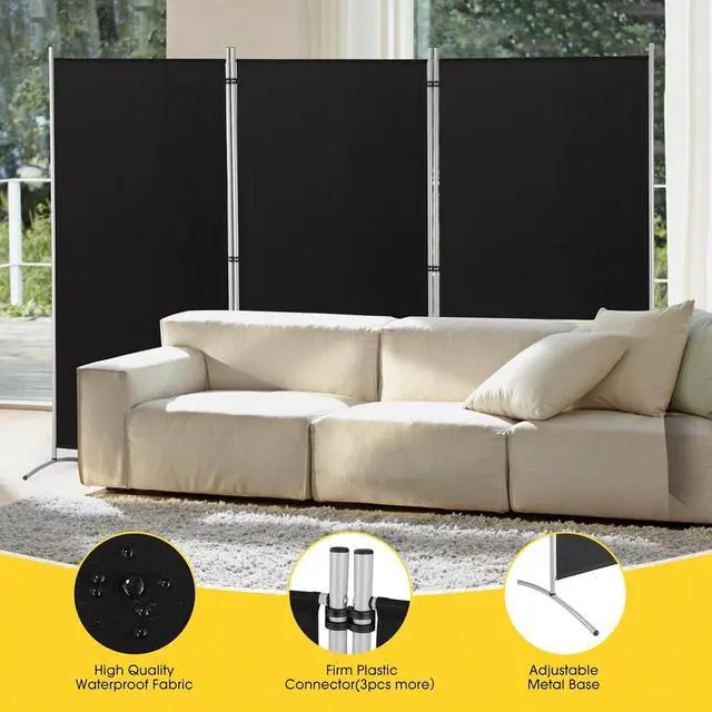 Alt view image 4 of 7 - 3 Panel Folding Privacy Screen 6 Ft Tall Freestanding Room Divider Fabric Partition Wall 102"W x 20"D x 71"H Black for Home Office Bedroom Living Room