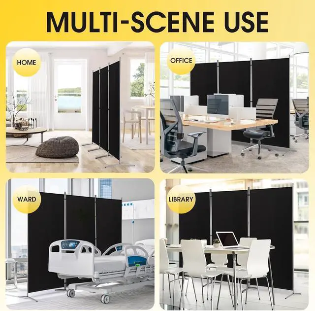 Alt view image 5 of 7 - 3 Panel Folding Privacy Screen 6 Ft Tall Freestanding Room Divider Fabric Partition Wall 102"W x 20"D x 71"H Black for Home Office Bedroom Living Room