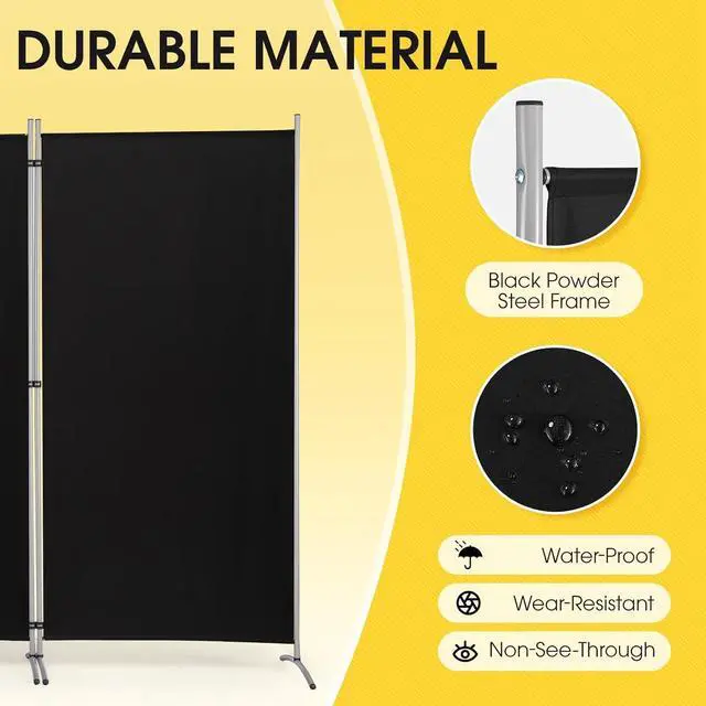 Alt view image 6 of 7 - 3 Panel Folding Privacy Screen 6 Ft Tall Freestanding Room Divider Fabric Partition Wall 102"W x 20"D x 71"H Black for Home Office Bedroom Living Room