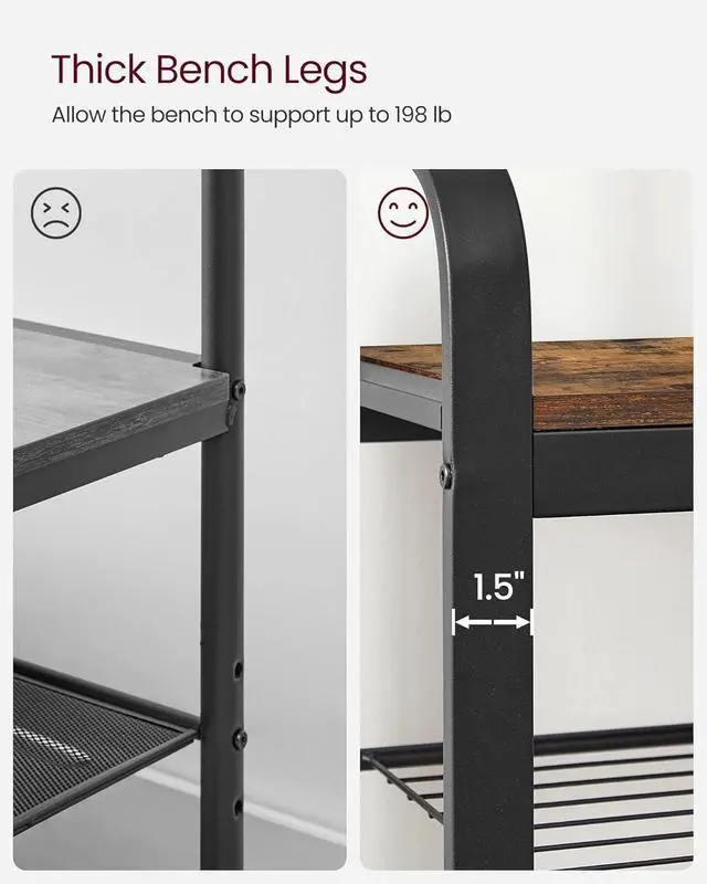 Alt view image 7 of 7 - 4-in-1 Entryway Hall Tree with Shoe Bench and Coat Rack, 9 Removable Hooks, Hanging Rod, 13.3 x 33.1 x 72.1 Inches, Rustic Brown and Black