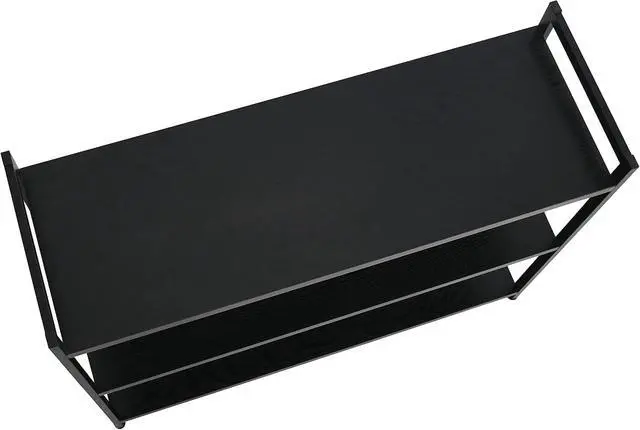 Alt view image 7 of 7 - 3 Tier Wide Open Storage Bookshelf Black Oak Grain Laminate Tabletop Black Steel Frame Freestanding Display Rack for Home Decor