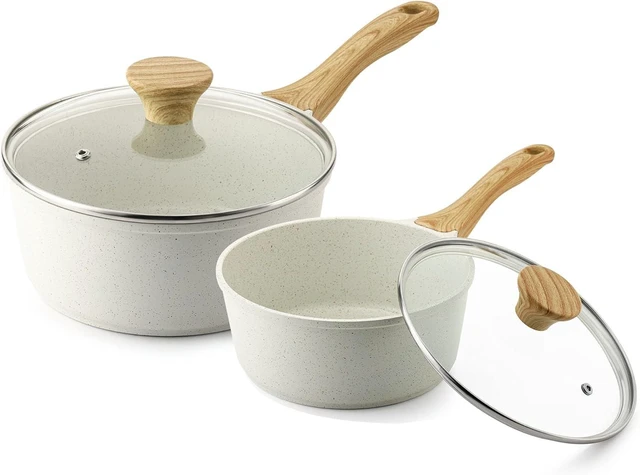 Main image of PFOA PFAS Free Granite Ceramic Nonstick Saucepan Set with Lid, Stay Cool Handle, Induction Compatible Cooking Pots, 1.5 QT & 2.5 QT