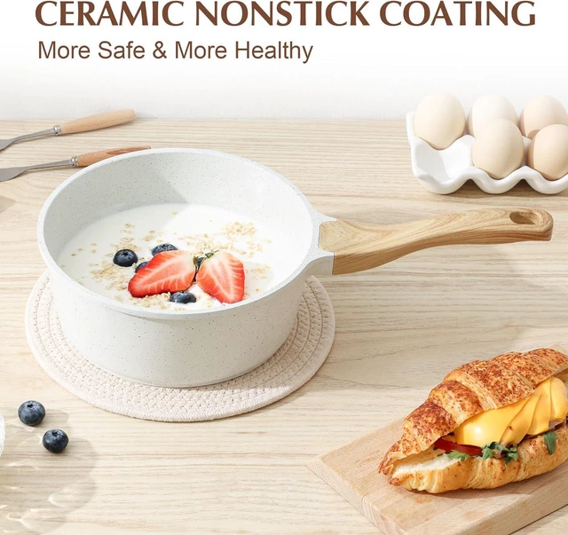 Alt view image 6 of 7 - PFOA PFAS Free Granite Ceramic Nonstick Saucepan Set with Lid, Stay Cool Handle, Induction Compatible Cooking Pots, 1.5 QT & 2.5 QT