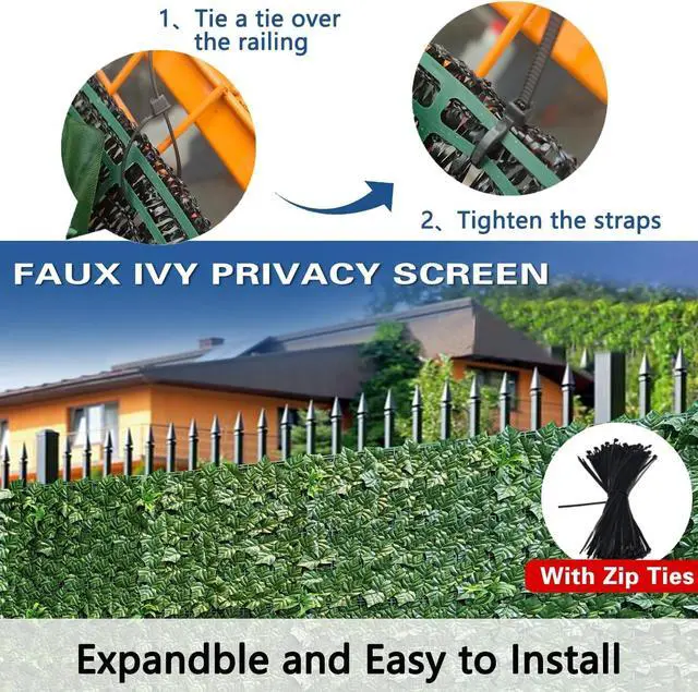 Alt view image 2 of 6 - Mesh Back Artificial Ivy Fence Privacy Screen 72"x96" Faux Ivy Vine Leaf Panels Balcony Garden Yard Patio Hedge Wall Decoration for Outdoor Privacy