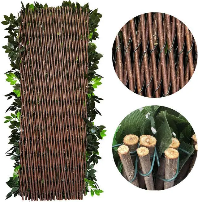 Alt view image 6 of 7 - Expandable Faux Ivy Privacy Fence Screen Single Sided Leaves with Purple Flowers Decorative Artificial Hedges for Balcony Patio Outdoor 11"x47" Closed 22"x120" Expanded