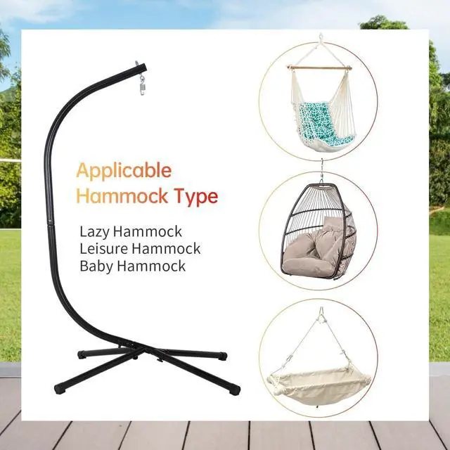 Alt view image 3 of 7 - Heavy Duty Steel Hammock Chair Stand, 400 LBS Capacity, 360 Degree Rotation, Indoor Outdoor Hanging Stand for Hammock Swing Porch