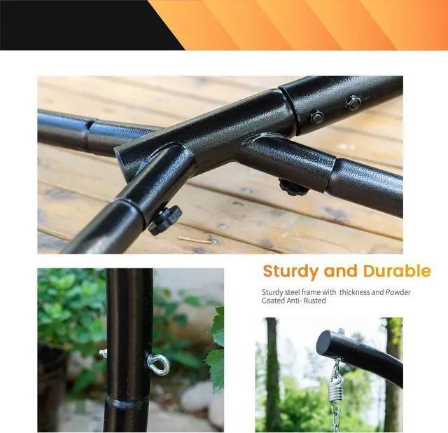Alt view image 4 of 7 - Heavy Duty Steel Hammock Chair Stand, 400 LBS Capacity, 360 Degree Rotation, Indoor Outdoor Hanging Stand for Hammock Swing Porch