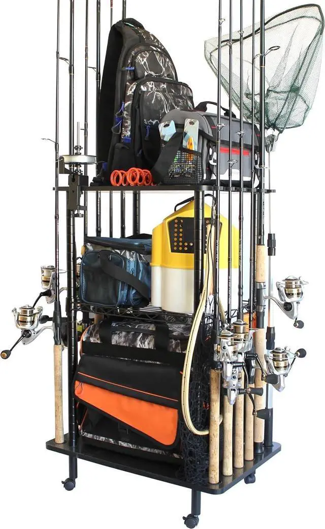 Main image of Mobile Fishing Rod Holder Garage Organizer, Holds Up to 12 Rods & Reel Combos, Gear Storage Rack for Garage, Shed & Car