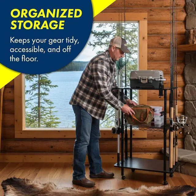 Alt view image 2 of 7 - Mobile Fishing Rod Holder Garage Organizer, Holds Up to 12 Rods & Reel Combos, Gear Storage Rack for Garage, Shed & Car