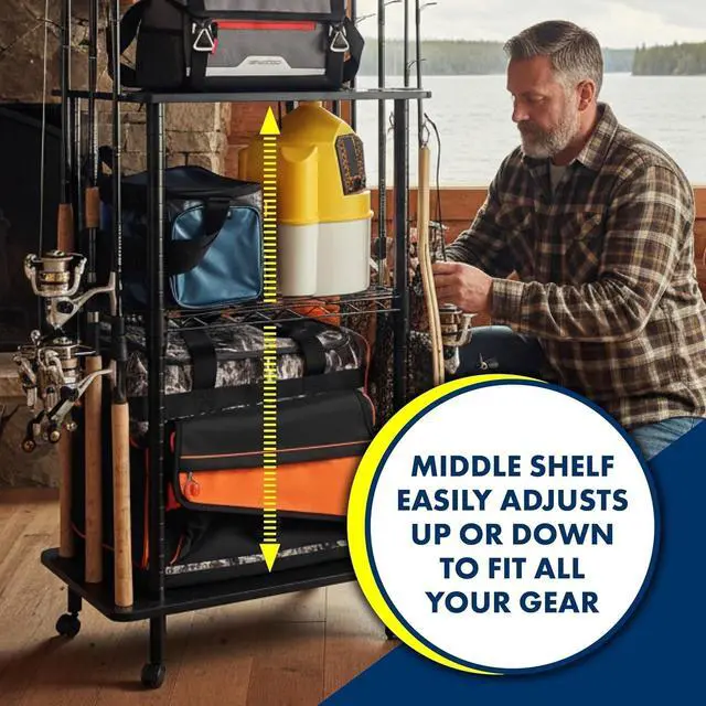 Alt view image 4 of 7 - Mobile Fishing Rod Holder Garage Organizer, Holds Up to 12 Rods & Reel Combos, Gear Storage Rack for Garage, Shed & Car