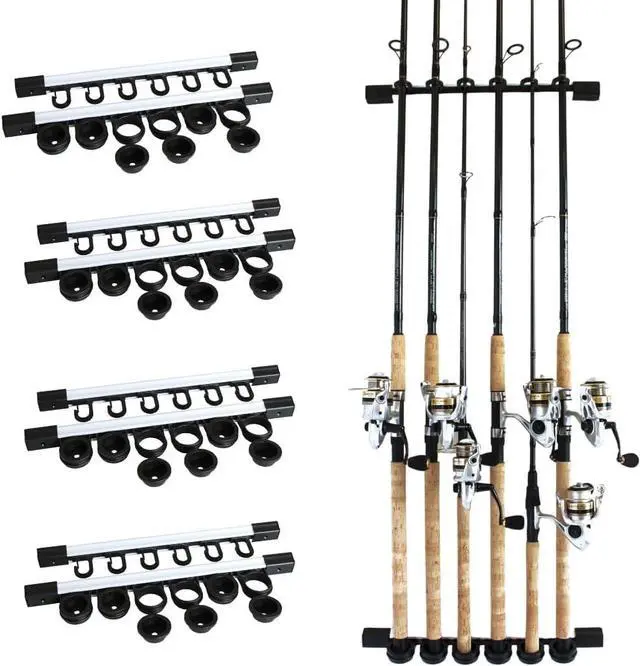Main image of 6-Rod Fishing Rod Holder, Vertical & Horizontal Wall Mount Rack for Garage Organization & Storage, Adjustable Expandable Fishing Pole Stand