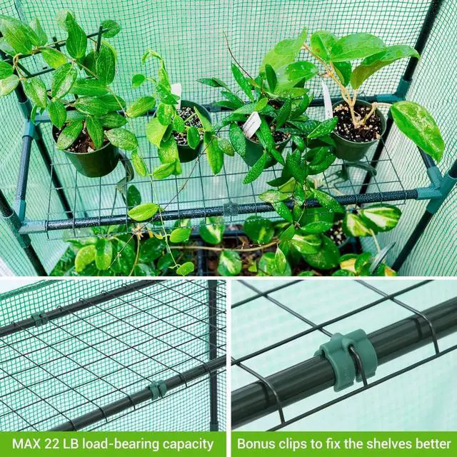 Alt view image 4 of 7 - 4.8x2.5x6.4 FT Portable Walk-in Greenhouse with Mesh Windows, 3 Tiers 4 Shelves PE Cover Outdoor Warm House for Seedling Flower Vegetable Growing