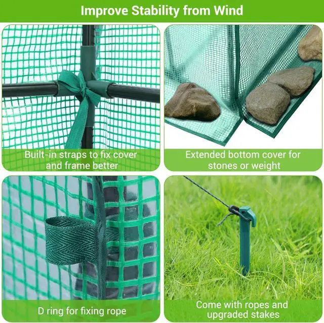 Alt view image 5 of 7 - 4.8x2.5x6.4 FT Portable Walk-in Greenhouse with Mesh Windows, 3 Tiers 4 Shelves PE Cover Outdoor Warm House for Seedling Flower Vegetable Growing