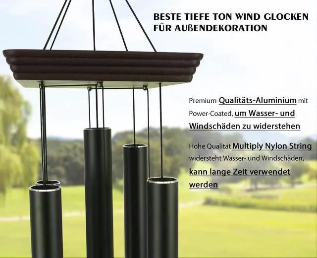 Alt view image 3 of 7 - 48 Inch Outdoor Wind Chimes, 5 Heavy Aluminum Tubes Deep Soothing Tone, Black Hanging Decor for Patio Garden Yard