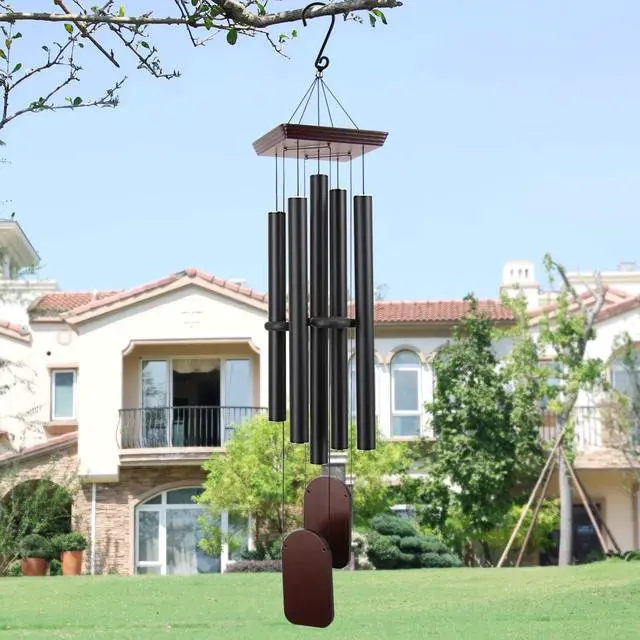 Alt view image 5 of 7 - 48 Inch Outdoor Wind Chimes, 5 Heavy Aluminum Tubes Deep Soothing Tone, Black Hanging Decor for Patio Garden Yard