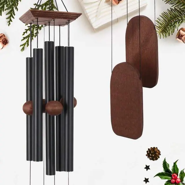 Alt view image 7 of 7 - 48 Inch Outdoor Wind Chimes, 5 Heavy Aluminum Tubes Deep Soothing Tone, Black Hanging Decor for Patio Garden Yard