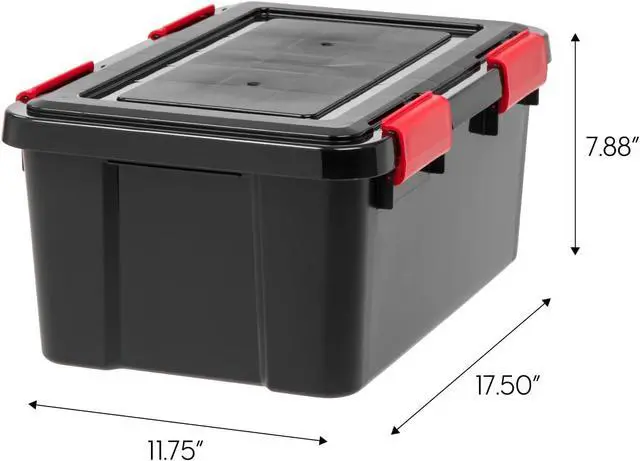 Alt view image 2 of 7 - 19 Qt Stackable Storage Bins with Lids 6 Pack, BPA-Free Plastic Gasket Boxes with Tight Latch Seal, Nestable Tote Tubs - Black/Red