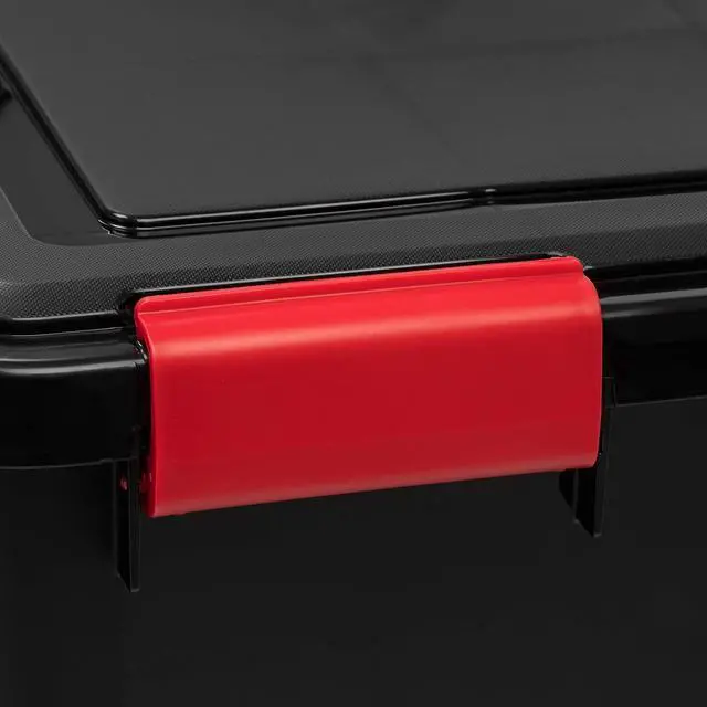 Alt view image 6 of 7 - 19 Qt Stackable Storage Bins with Lids 6 Pack, BPA-Free Plastic Gasket Boxes with Tight Latch Seal, Nestable Tote Tubs - Black/Red