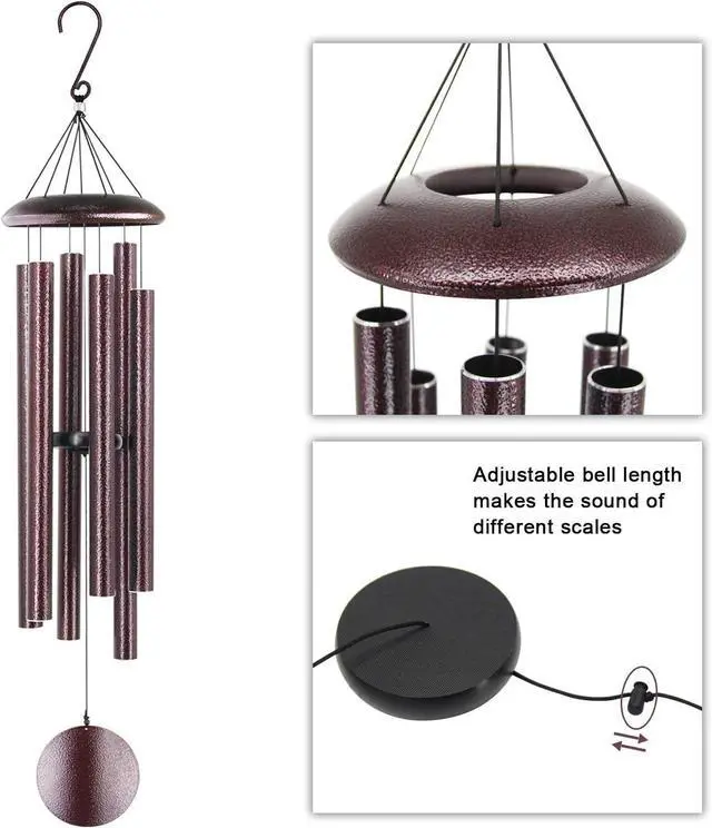 Alt view image 3 of 7 - 45 Inch Outdoor Memorial Wind Chimes, 6 Heavy Aluminum Tubes, Large Deep Tone, Bronze Hanging Garden Decor