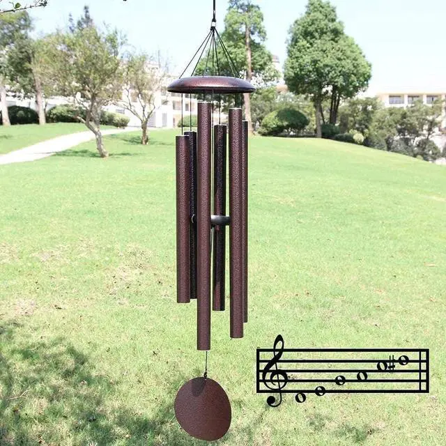Alt view image 5 of 7 - 45 Inch Outdoor Memorial Wind Chimes, 6 Heavy Aluminum Tubes, Large Deep Tone, Bronze Hanging Garden Decor