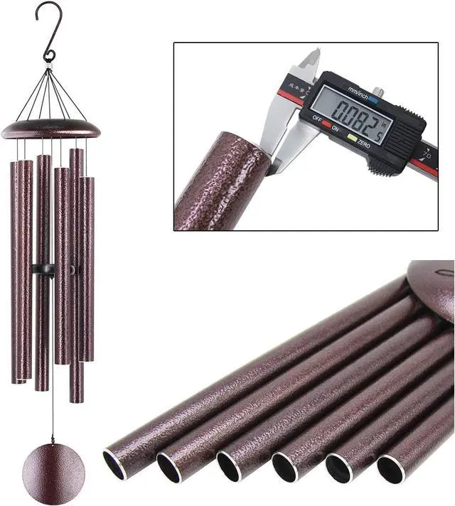 Alt view image 4 of 7 - 45 Inch Outdoor Memorial Wind Chimes, 6 Heavy Aluminum Tubes, Large Deep Tone, Bronze Hanging Garden Decor