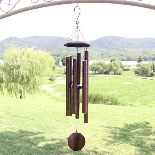 Alt view image 7 of 7 - 45 Inch Outdoor Memorial Wind Chimes, 6 Heavy Aluminum Tubes, Large Deep Tone, Bronze Hanging Garden Decor