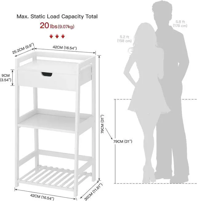 Alt view image 3 of 7 - 3 Tier Natural Bamboo Ladder Storage Shelf with Pull Out Drawer, Space Saving Freestanding Display Rack 11.8"D x 16.5"W x 31"H for Bathroom Bedroom Kitchen Office