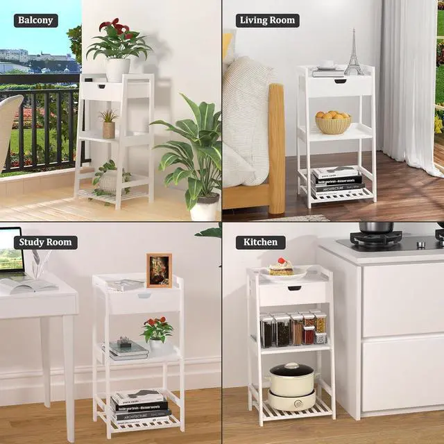 Alt view image 7 of 7 - 3 Tier Natural Bamboo Ladder Storage Shelf with Pull Out Drawer, Space Saving Freestanding Display Rack 11.8"D x 16.5"W x 31"H for Bathroom Bedroom Kitchen Office