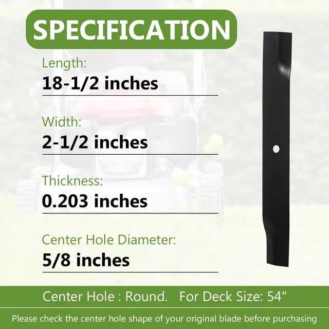 Alt view image 3 of 7 - 54 Inch High Lift Mower Blades Set, 6 Pack Heavy Duty Steel Replacement Blades for Standard 54 Inch Mower Deck