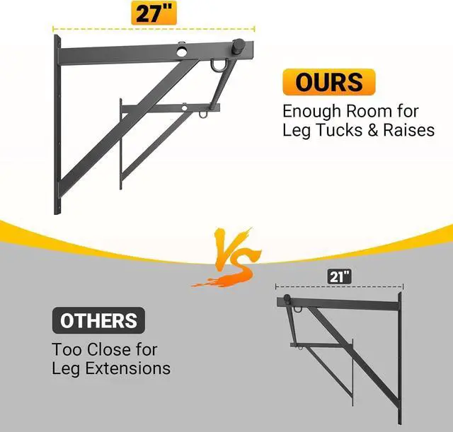 Alt view image 4 of 7 - 500LBS Capacity Wall Mounted Pull Up Bar, 45"/51" Chin Up Bar, Reinforced Thick Metal Joist Mounted Strength Training Bar with Adjustable Depth