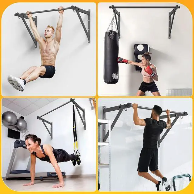 Alt view image 7 of 7 - 500LBS Capacity Wall Mounted Pull Up Bar, 45"/51" Chin Up Bar, Reinforced Thick Metal Joist Mounted Strength Training Bar with Adjustable Depth