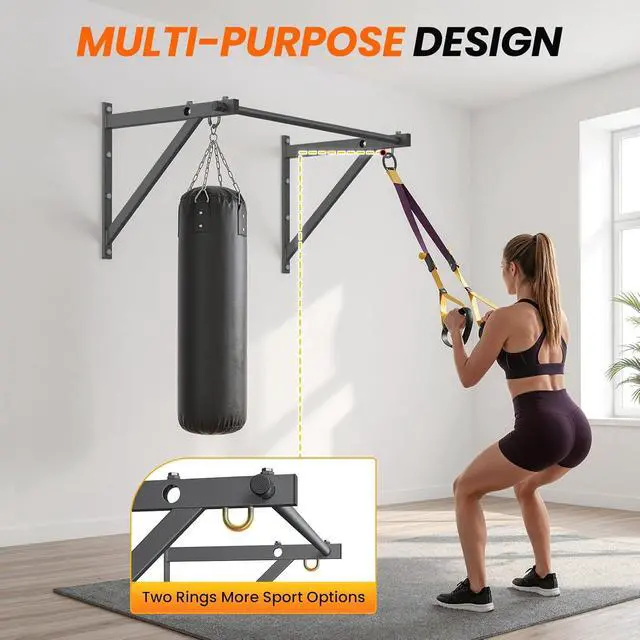 Alt view image 5 of 7 - 500LBS Capacity Wall Mounted Pull Up Bar, 45"/51" Chin Up Bar, Reinforced Thick Metal Joist Mounted Strength Training Bar with Adjustable Depth