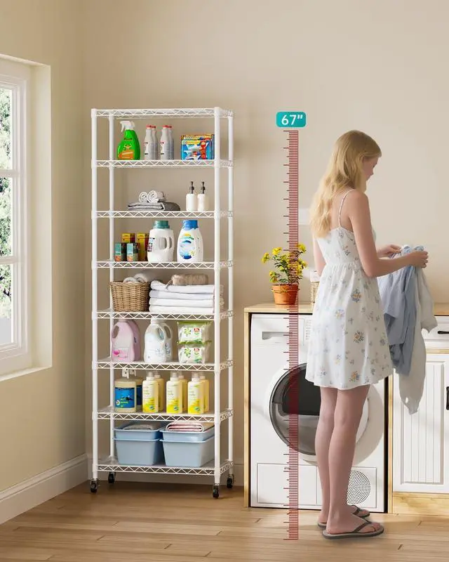 Alt view image 2 of 7 - 8 Tier Adjustable Heavy Duty Metal Wire Storage Shelving Unit Multipurpose Organizer Rack for Kitchen Pantry Bathroom Laundry Office